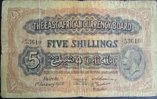 British East Africa 5 Shillings 1933 P 20 King George Kgv Kenya Scarce
