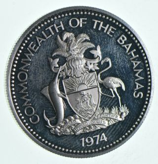 Silver - World Coin - 1974 The Bahamas 1 Dollar - World Silver Coin 18.  7g 258
