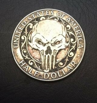 Hobo Nickel Punisher Skull Hand Engraved Half Dollar Ohns Love Token