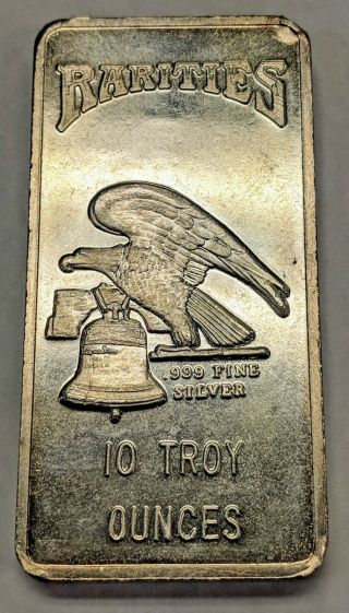 Rarities Guarantees.  999 Fine Silver 10 Troy Ounce Bar Eagle & Liberty Bell