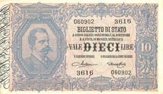 Italy Biglietto Di Stato 10 Lire 10/09/1923 Pick: 20h Choice Crisp Unc.