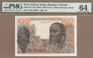 West African States: 100 Francs Banknote,  (unc Pmg64),  P - 2b,  1959,