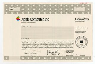 Ca.  Apple Computer,  Inc. ,  1988 Specimen Stock Certificate,  Xf