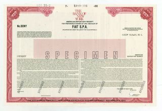 Italy.  Fiat S.  P.  A,  1986 Odd Depositary Shrs Specimen Certificate,  Xf Abnc - Red