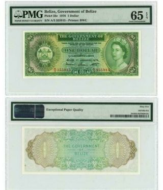 Belize - 1 Dollar 1976,  Gem Uncirculated Pmg 65 Epq