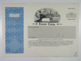 Enron Corp. ,  1980s Proof Stock Certificate,  Xf W/ Archival Notations