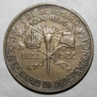 Brazilian 1000 Reis Coin 1922 Km 522 Brazil Independence Centennial One Thousand