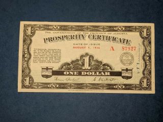 1936 Alberta Prosperity Certificate $1 With 15 Stamps -