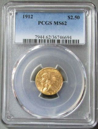 1912 Gold Us $2.  5 Indian Head Quarter Eagle Coin Pcgs State 62