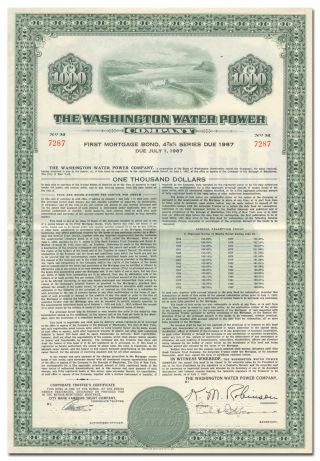 Washington Water Power Company Bond Certificate