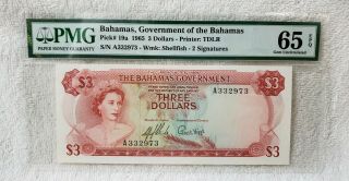 Bahamas (1965) $3 Dollars P 19a Pmg 65 Epq Gem Unc
