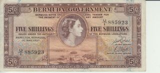 1957 Bermuda Paper Money - 5 Shillings Banknote