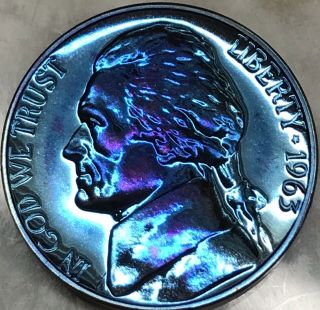 1963 Jefferson Nickel Gem Proof Rainbow Toned Stunning Coin - Tcc A0719