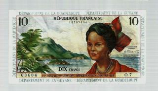 ✨beauty✨ French Antilles - Guadeloupe Martinique Guyane 10 Francs 1964 P - 8 ⚜️✨