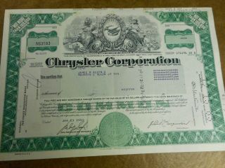 Chrysler Corporation Stock Certificate From 1980 50 Shares