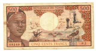 Tchad 500 Francs 1974 Vf Banknote
