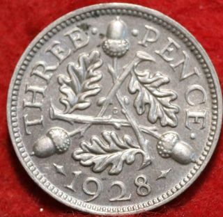 1928 Great Britain 3 Pence Silver Foreign Coin 2