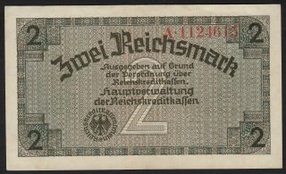 1940 - 1945 2 Reichsmark Germany Nazi Wwii Money Swastika 3rd Reich P R137a Unc