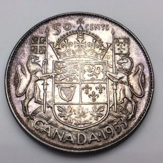 1953 Canada Fifty 50 Cent Silver Half Dollar Canadian Coin C427x