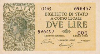 2 Lire Very Fine Crispy Banknote From Italy 1944 Pick - 30