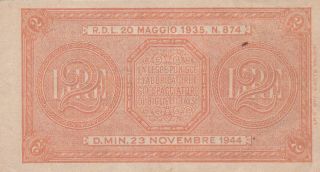2 LIRE VERY FINE CRISPY BANKNOTE FROM ITALY 1944 PICK - 30 2