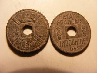 French Indo - China 1/4 Cent,  1943,  Vf,  Zinc Issued Coin