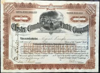 Chester County Electric Co Stock 1907 West Chester,  Pa Ben Franklin Vig Cert 68