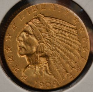 1909 D $5 Indian Head Half Eagle Gold Coin