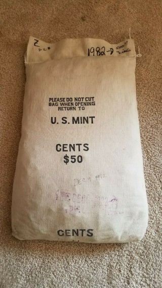 1982 D Small Date Zinc Sewn Bag Of 5000 Lincoln Memorial Cents