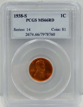 1938 S Lincoln Head Cent - Pcgs Certified Ms 66 Red