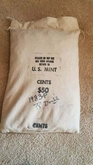1983 P Large Date Copper Sewn Bag Of 5000 Lincoln Memorial Cents Bag