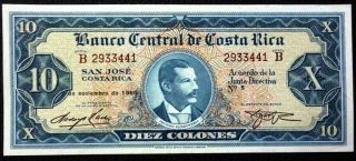 Costa Rica Banknote 10 Colones,  Pick 229 Xf,  1966