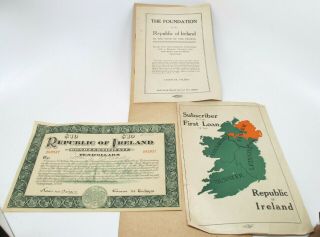 Republic Of Ireland 1920 $10 Bond Certificate W/ Paperwork Foundation Of Ireland