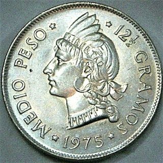 Dominican Republic 1975 1/2 Peso - - - - Sharp,  Flashy B U / Unc - - - -