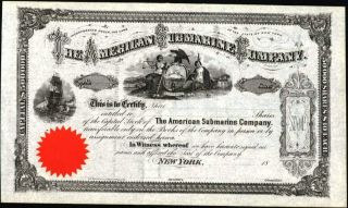 American Submarine Co,  York,  18 - -,  Un Cancelled,  Crisp Stock Certificate