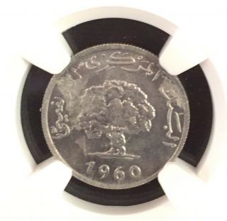 1960 Tunisia 1 Millieme Ngc Ms62 Pop.  1