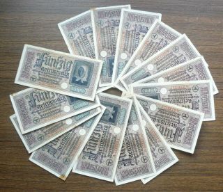 Germany Wwii Occupied Territories 15 Notes 50 Reichsmark 1939 - 1945 F/vf 555