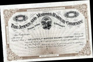 Aspen And Maroon Railway Co Of Colorado,  189 -,  Unissued,  Crisp Stock Certificate