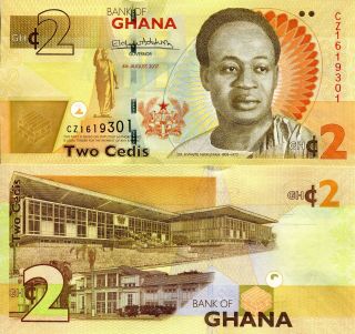 Ghana 2 Cedis Banknote World Paper Money Unc Currency Pick P37ae 2017 Bill Note
