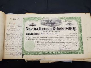 Navy Cove Harbor Railroad Company 1900s 250 Stock Certificate Ledger Ft Morgan 3
