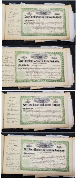 Navy Cove Harbor Railroad Company 1900s 250 Stock Certificate Ledger Ft Morgan 4