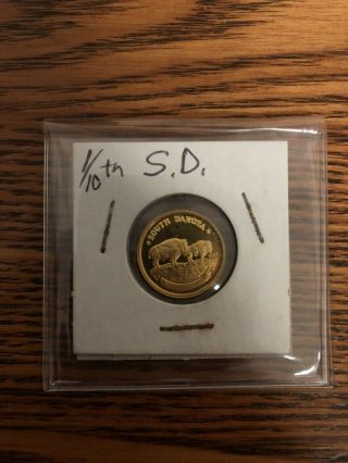 1987 South Dakota Bison 1/10 Oz.  999 Fine Gold Round Tri - State Made Sd Seal