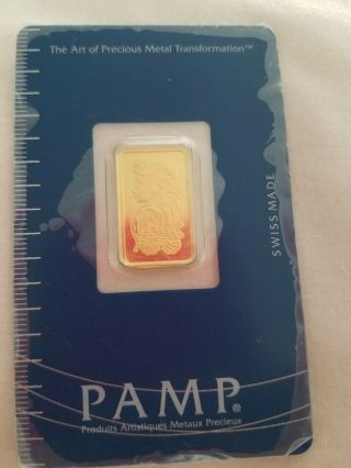 5 Gram Gold Bar - Pamp - 99.  99 Fine In Assay
