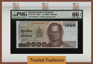 Tt Pk 108 Nd (2000) Thailand 1000 Baht " King Bhumibol " Pmg 66 Epq Gem Unc