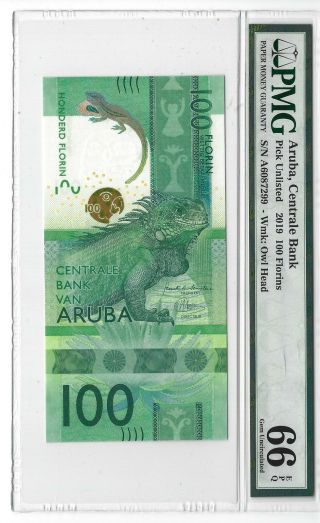 P - Unl 2019 100 Florins,  Aruba Centrale Bank,  Issue,  Pmg 66epq,  Really