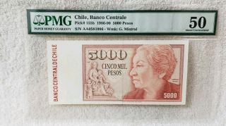 Chile,  Banco Centrale 1986 - 90 Pick 155b 5000 Pesos Pmg 50 About Unc
