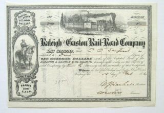 1861 Confederate Civil War Raleigh Gaston (nc) Railroad Stock