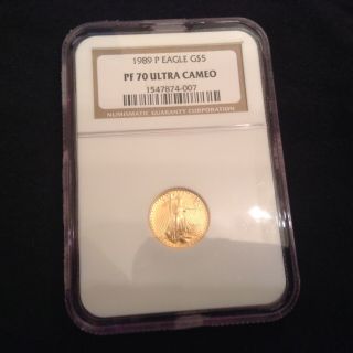 1989 P $5 Gold Eagle,  1/10 Oz.  Ngc Pf70 Ultra Cameo