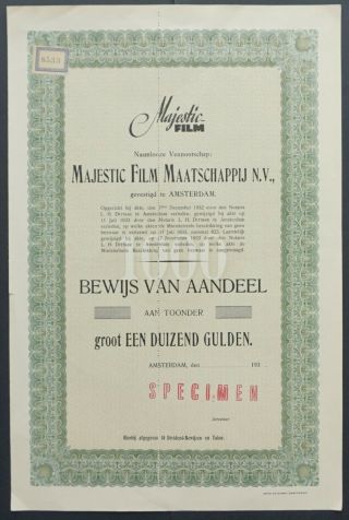 Usa/netherlands - Majestic Film Company - 1933 - Share Specimen