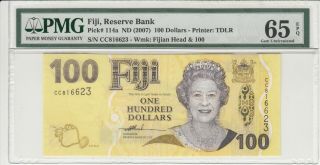 Fiji 100 Dollars 2007 P - 114a Pmg Gem Unc 65 Epq